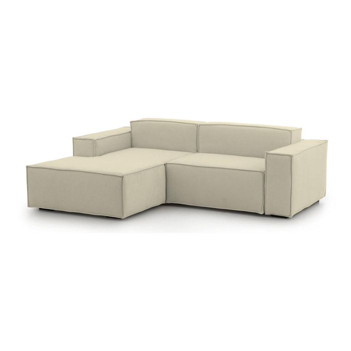 Divano fisso Daniela, Divano componibile a 2 posti large con penisola sinistra, 100% Made in Italy, Sofà moderno in tessuto, Cm 240x170h70, Beige