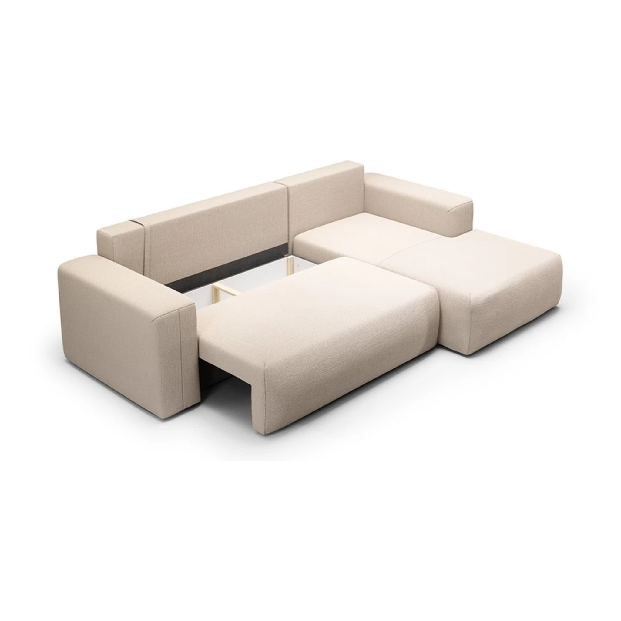 NALA - Canapé d'angle droit convertible 4 places en tissu beige