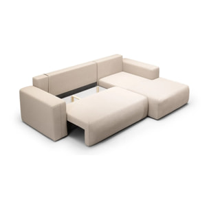 NALA - Canapé d'angle droit convertible 4 places en tissu beige