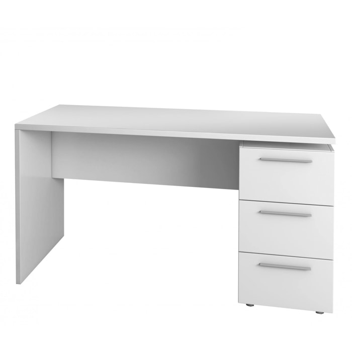 Scrivania Dallas, Scrittoio da ufficio moderno, Tavolo da studio con cassettiera a 2 cassetti e 1 anta, cm 138x60h74, Bianco