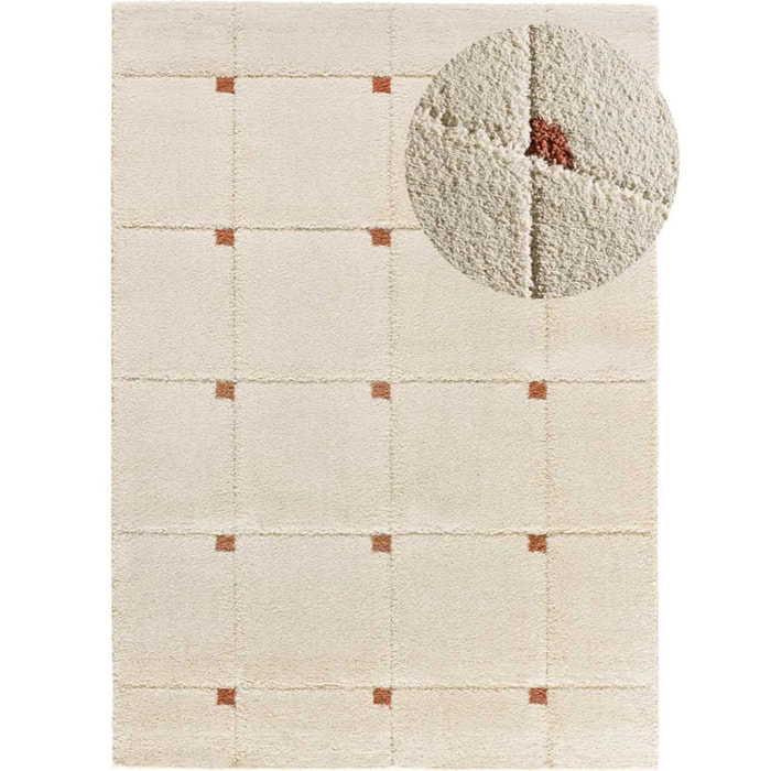 BRENDA Alfombra shaggy geométrica con relieve blanco y motivos caldera, varias medidas disponibles