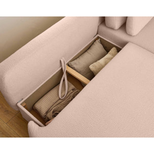 Mahina - canapé d'angle droit - 4 places - convertible avec coffre - en tissu bouclette - Rose