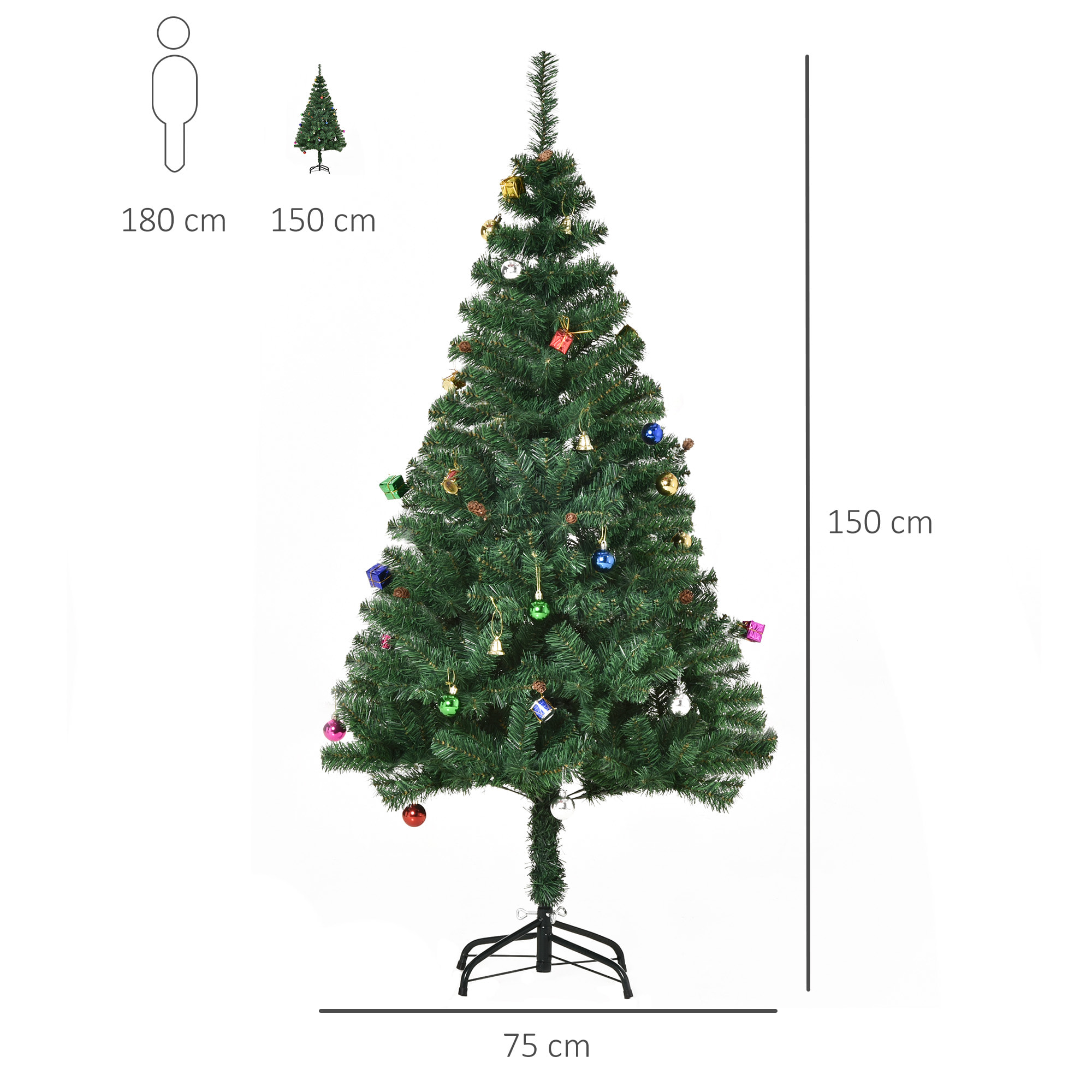 árbol de Navidad 150 cm Incluye Decoración Artificial Verde y Blanco