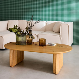 Table basse ovale bois d'hévéa placage chêne GABRIELLE