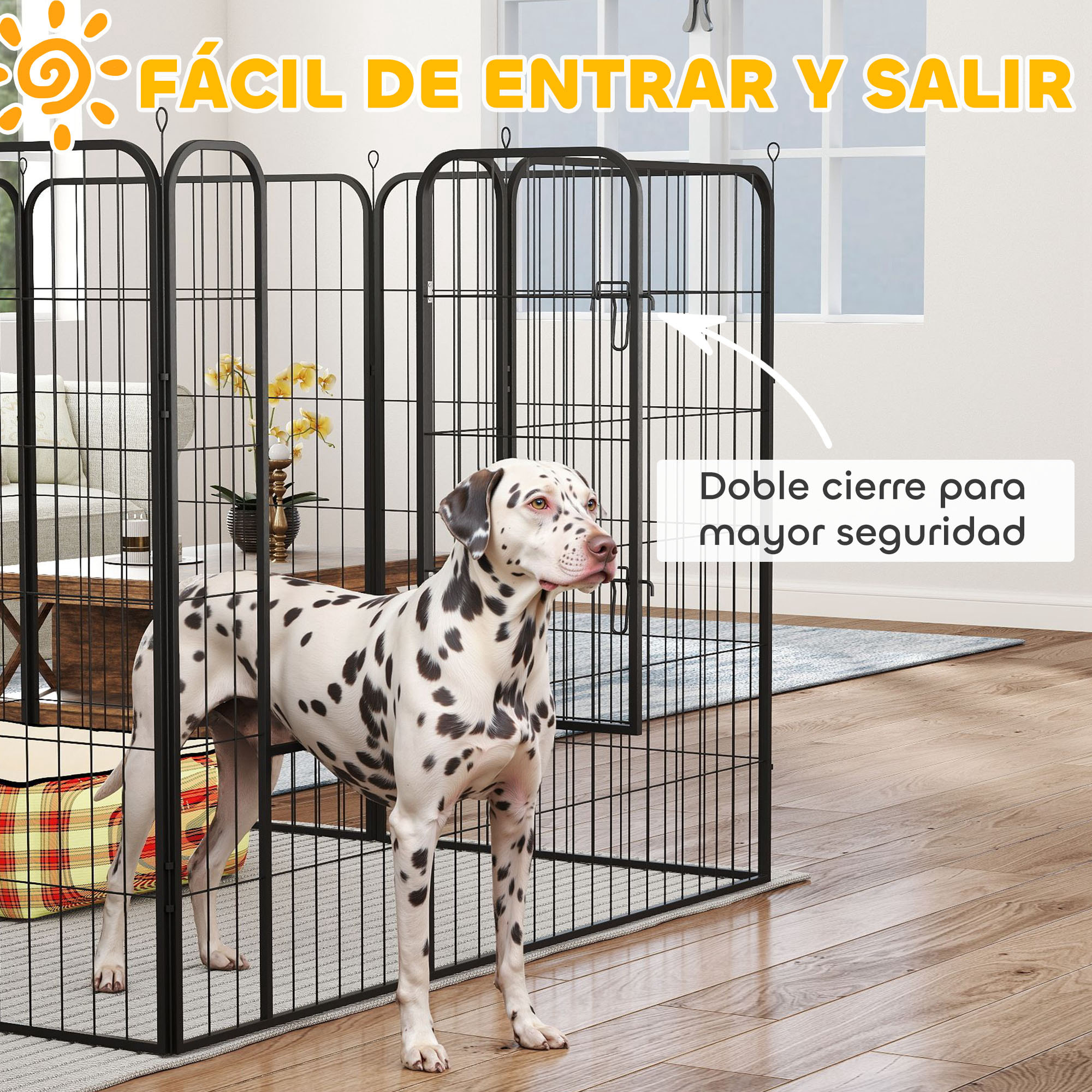 Parque para Mascotas Vallas para Perros de 8 Paneles 80x120 cm con Puerta y Doble Pestillo Corralito para Perros Grandes Medianos y Pequeños de Acero para Interior y Exterior Negro