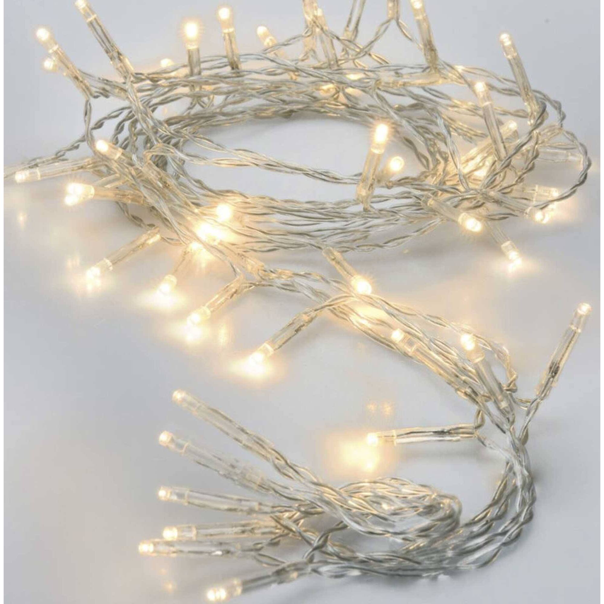 guirnalda con 80 luces led blanco cálido con temporizador y cable transparente