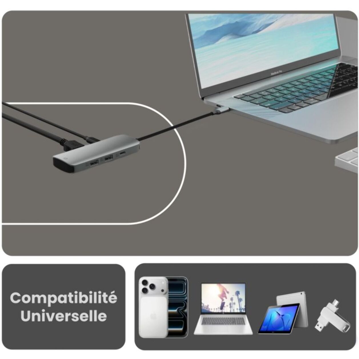 Hub USB C ESSENTIELB 5 en 1 2 USB-A + 3 USB-C