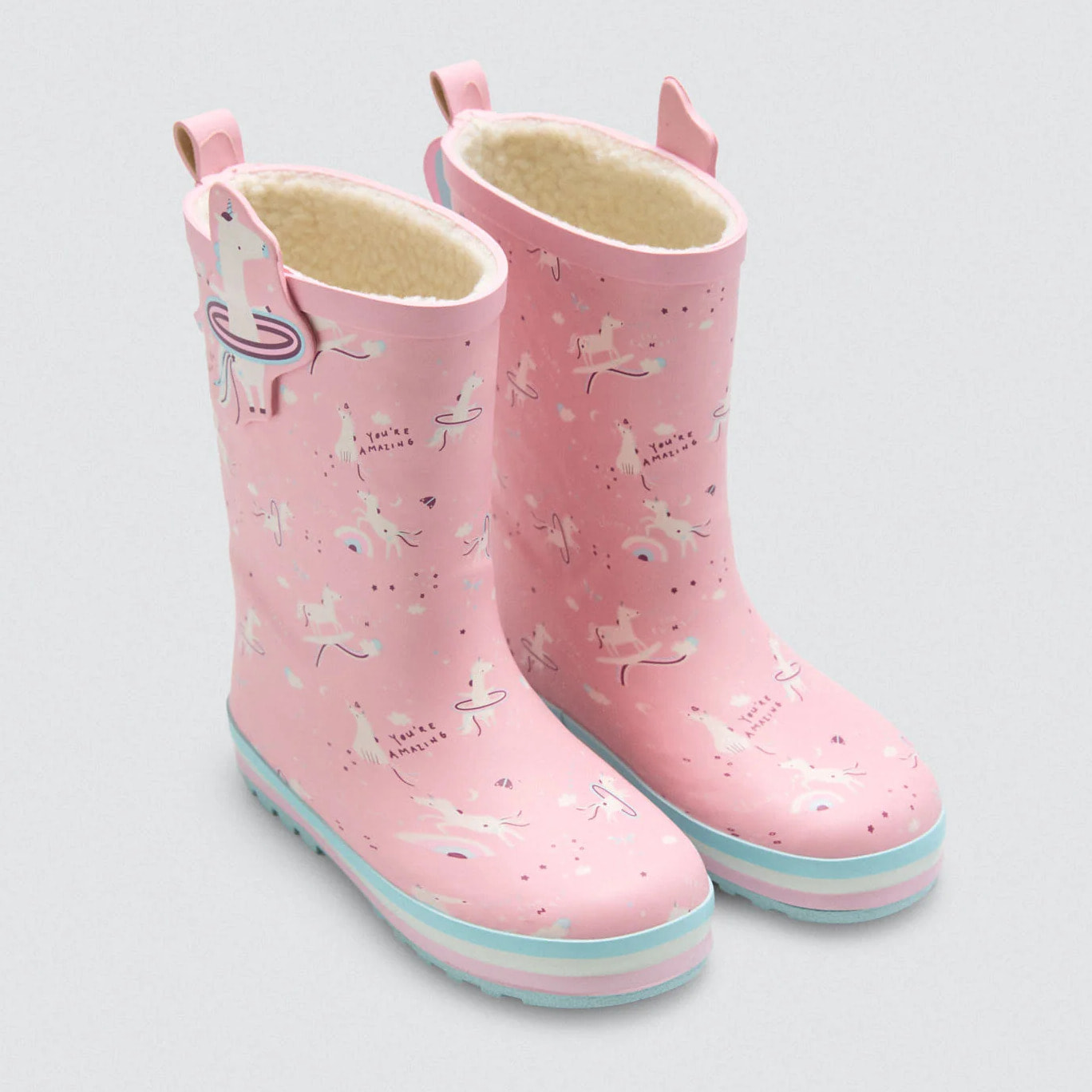 Stivali da pioggia per bambini con interno in pelle di pecora con unicorno 3D