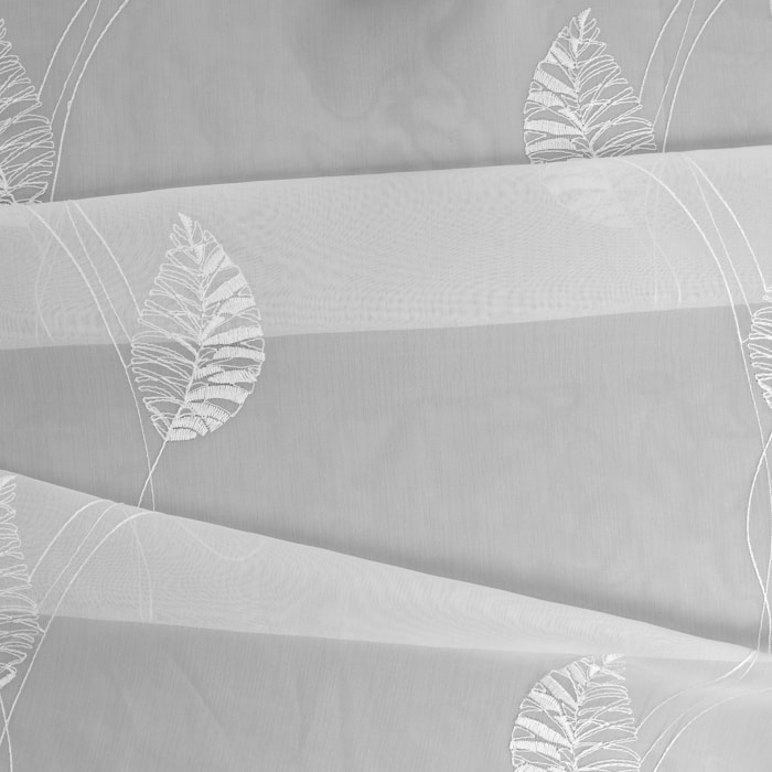 Tissu brodé feuille - Blanc