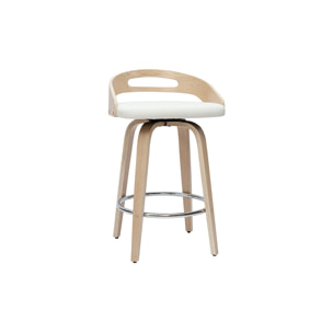 Tabourets de bar design bois clair et polyuréthane blanc 65cm pivotant 360° (lot de 2) MANO