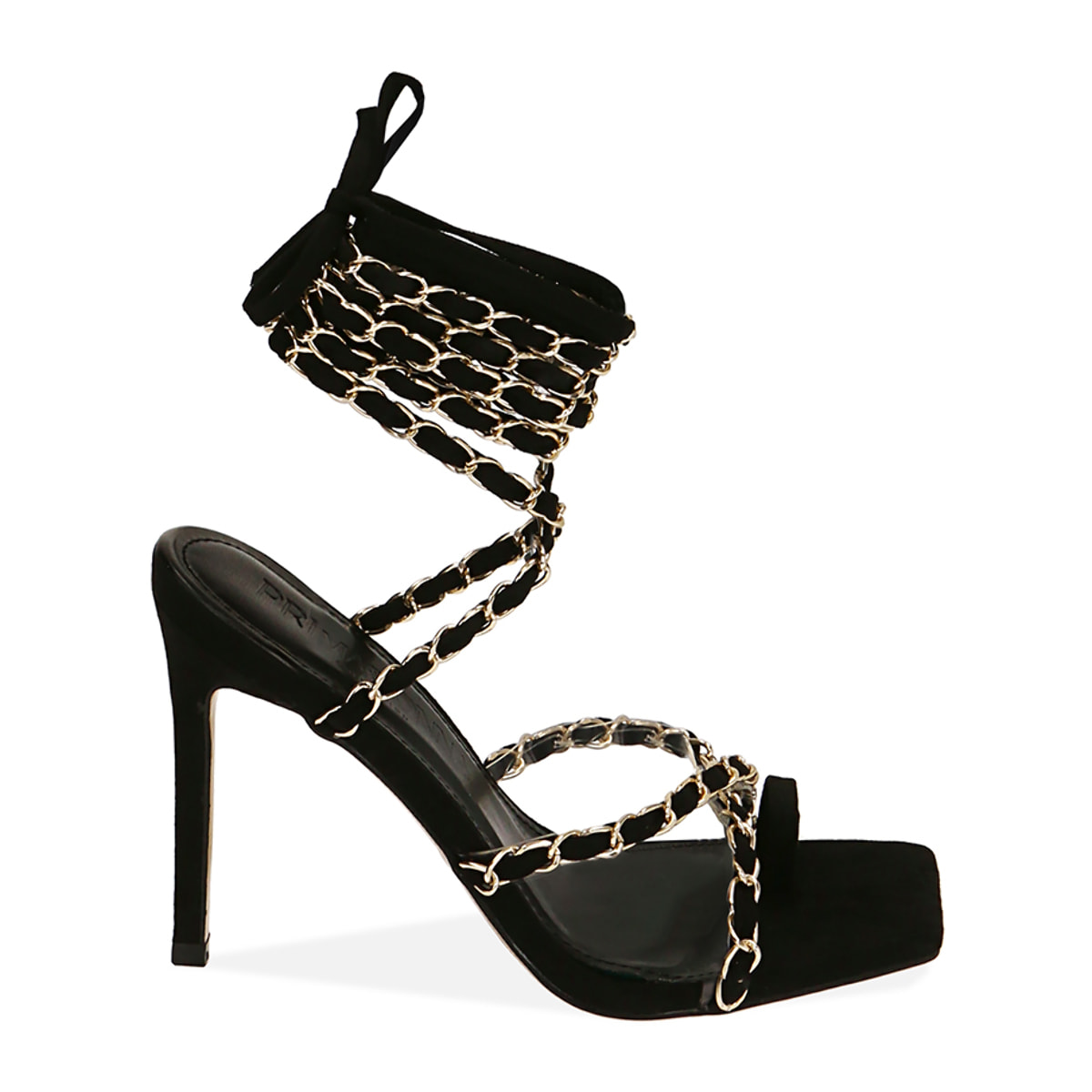 Sandalias negras con cordones en microfibra, tacón 10,5 cm