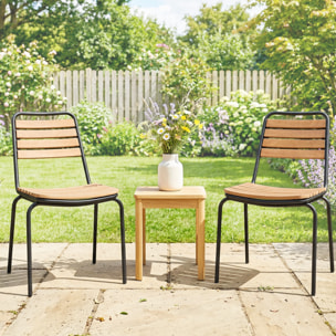 Lot de 2 chaises de jardin empilables acier noir bois eucalyptus pré-huilé
