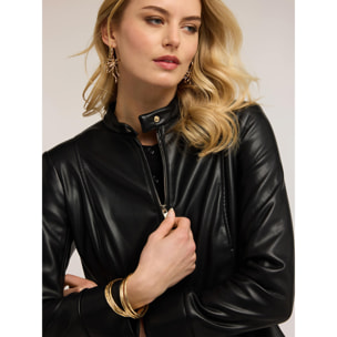 Motivi - Chaqueta corta con cremallera y cuello mao - Negro