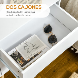 Mesita de Noche con 2 Cajones y Patas de Madera para Dormitorio 50x40x50,5 cm