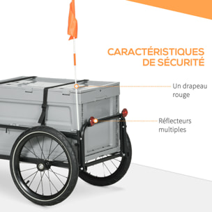 Remorque chariot à vélo avec coffre de rangement amovible pliable 65L