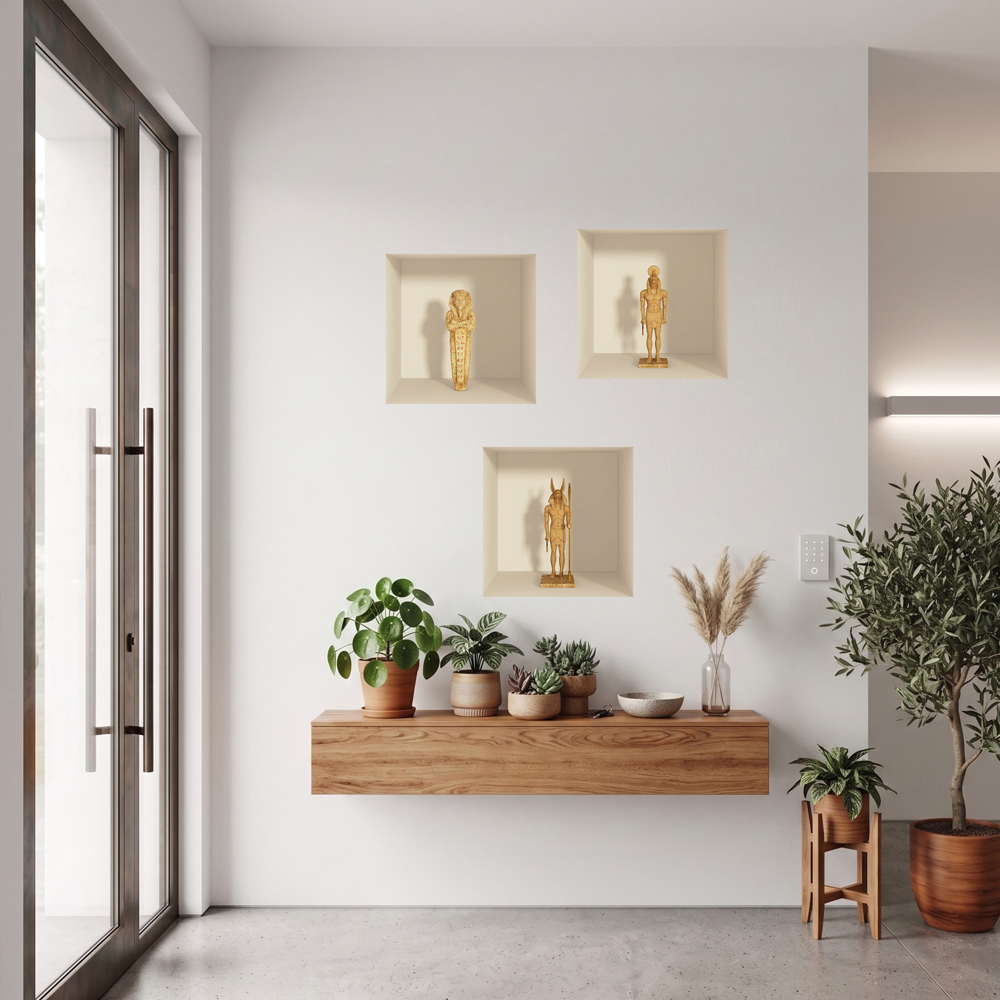 Stickers muraux 3D | Sticker Mural Autocollant effet 3D Egypte statues d'argile - Stickers adhésifs 3D Chambre Salon Trompe l'oeil
