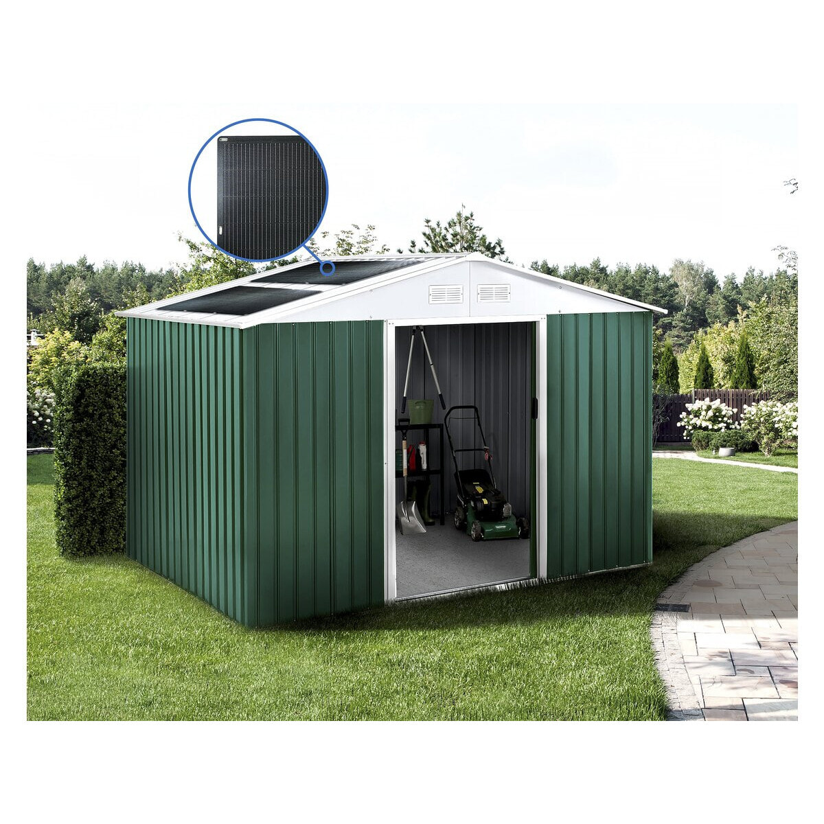 Abri de jardin métal - "Rosas "- 7,06 m² avec panneaux solaires - Vert