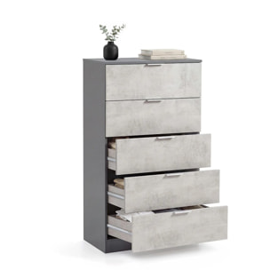 Cómoda alta de 5 cajones en gris grafito y gris cemento 60x110 cm Akari Gris Grafito - Gris Cemento