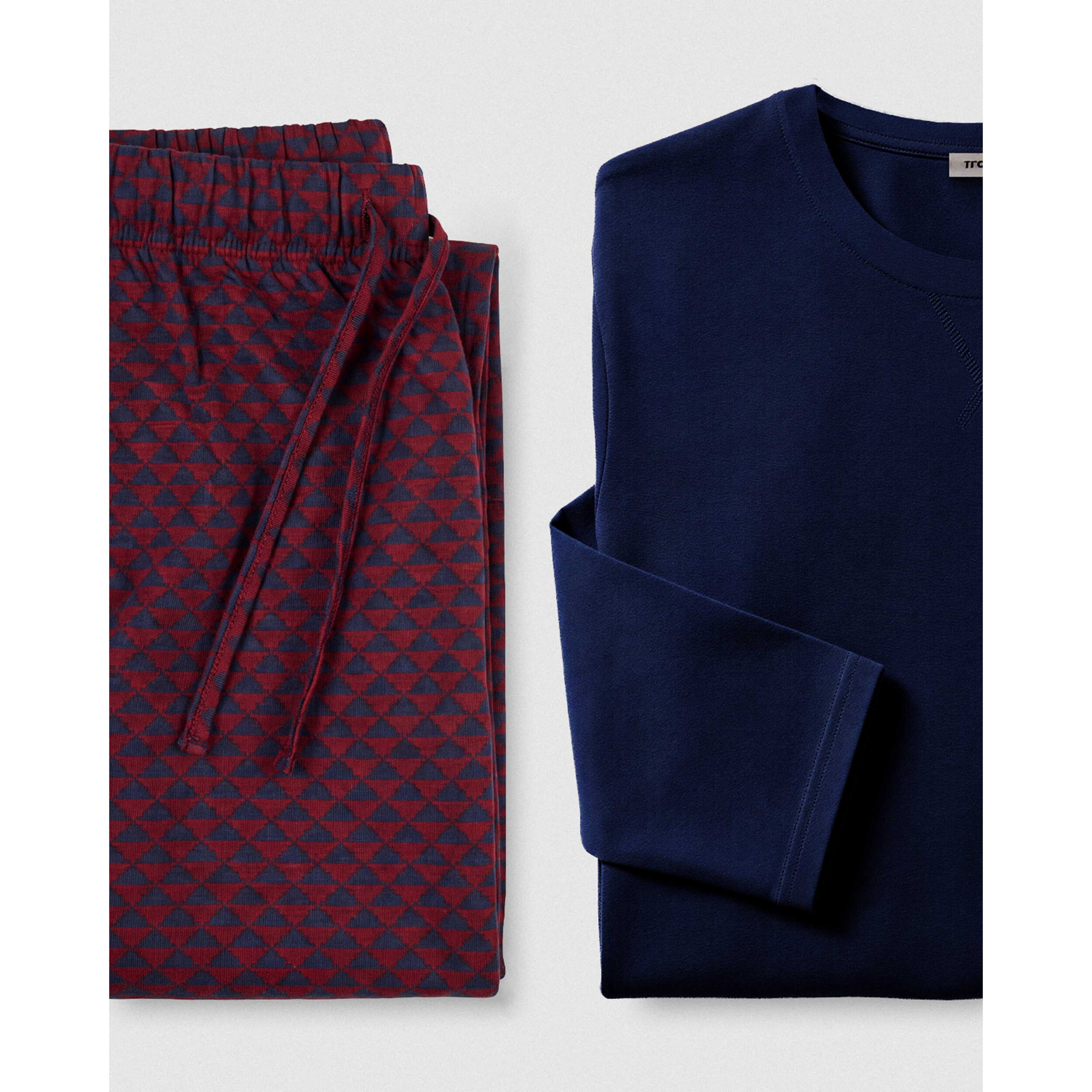 Pigiama lungo in cotone Silvestre blu navy