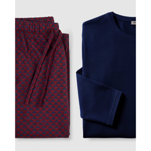 Pigiama lungo in cotone Silvestre blu navy
