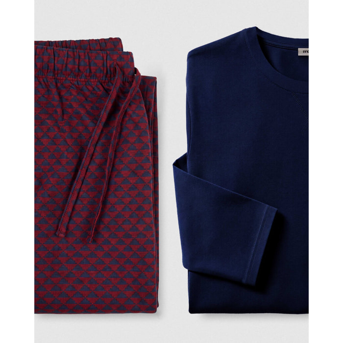 Pigiama lungo in cotone Silvestre blu navy