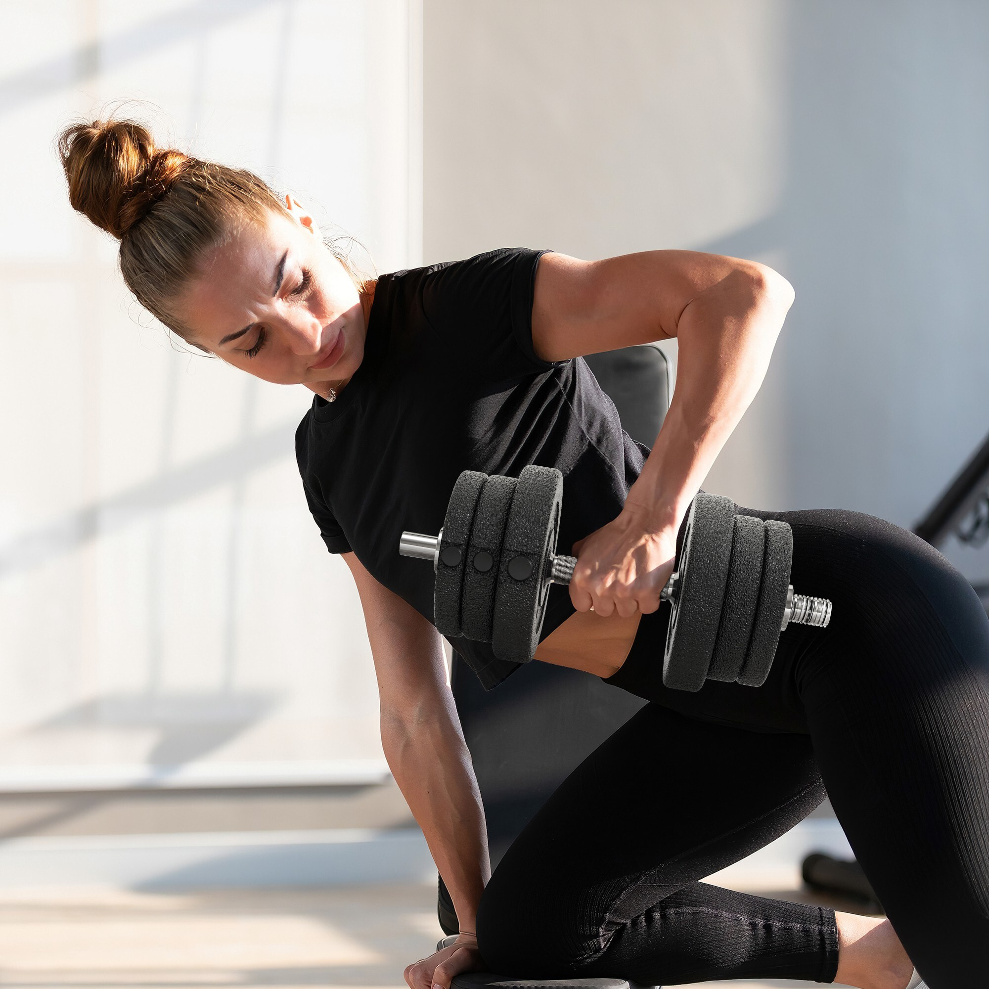 Conjunto de Mancuernas Ajustables de 25kg Juego de Pesas con Discos de 2,5/1,5/1,25 kg y Barras de Conexión de 2 kg Kit de Entrenamiento para Gimnasio en Casa