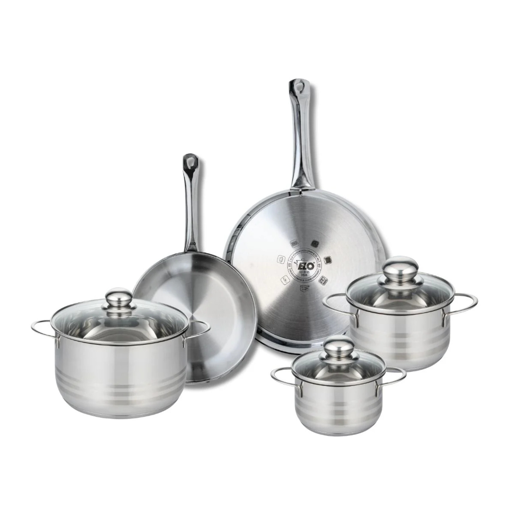 Ensemble de 2 Poêles de cuisson 24 et 28 cm et 3 faitouts 14, 16 et 20 cm Elo Profi Brillant