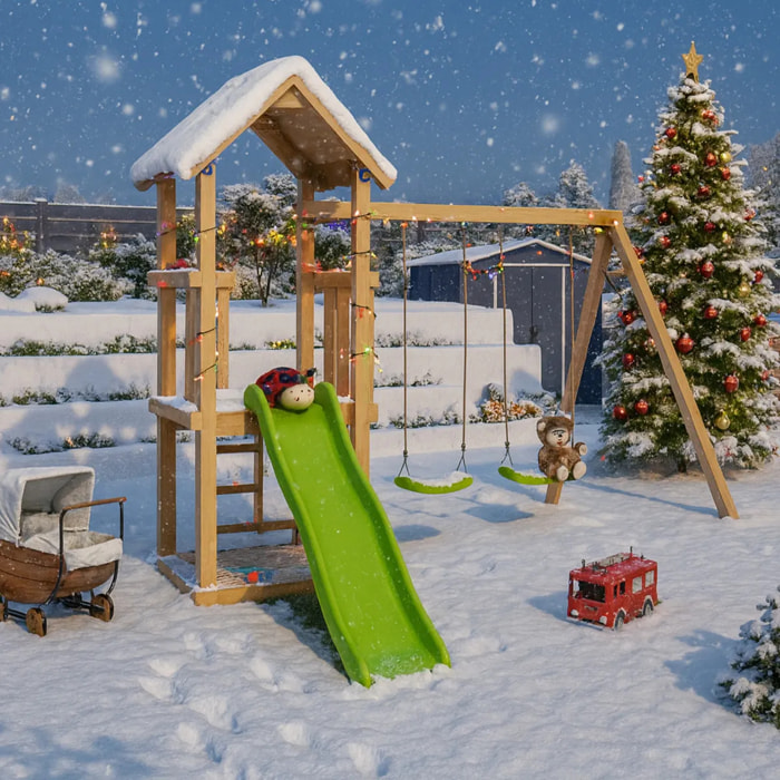 Aire de jeux bois 1,90 m EASY XPLORER - 6 enfants