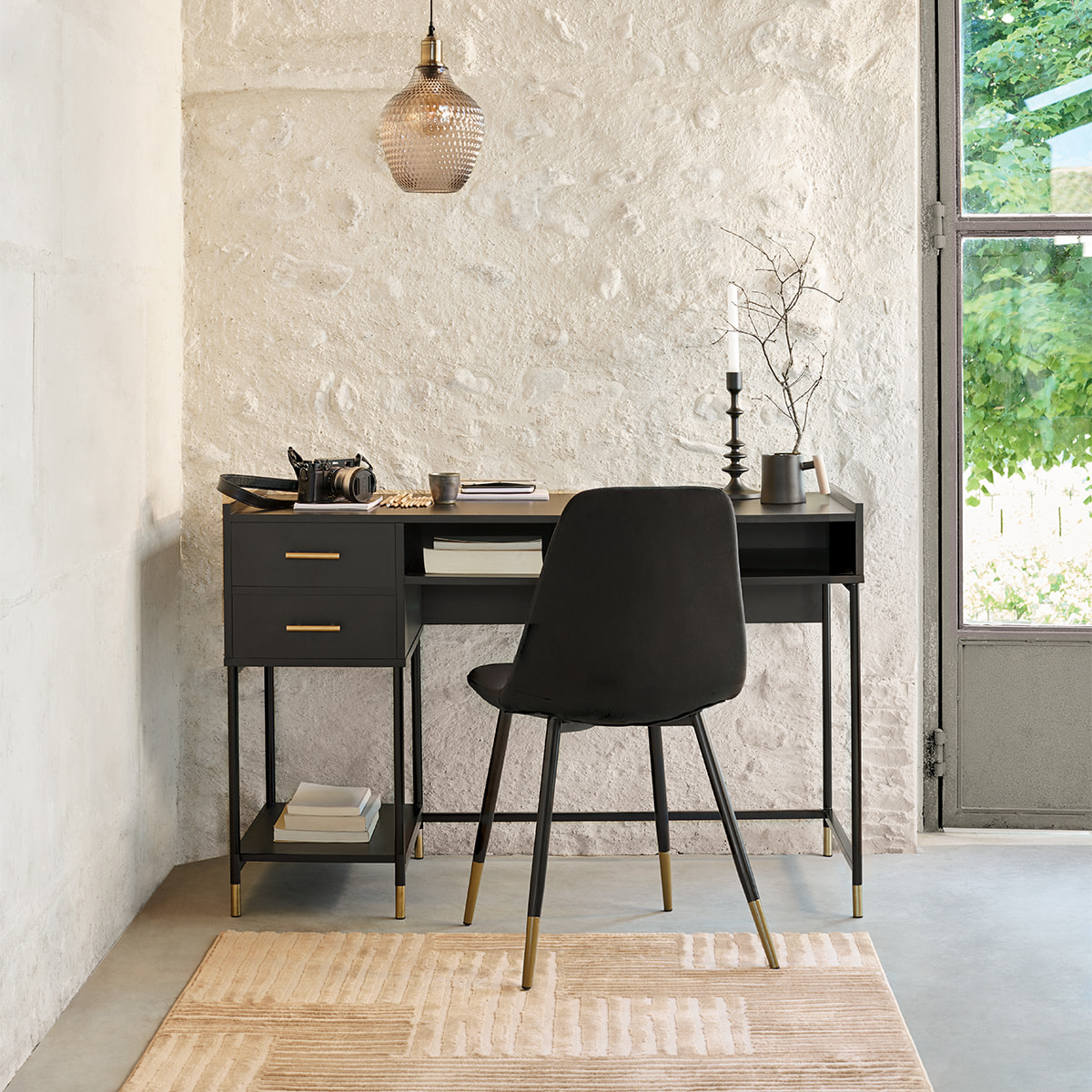 Bureau "Tedy" - 2 tiroirs - bois et métal - noir