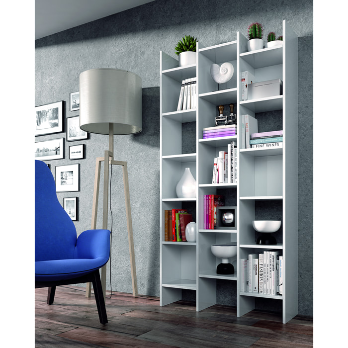 Libreria Areca, Mobile portalibri con 18 ripiani, Scaffale con scomparti quadrati, Scaffale moderno da ufficio, 96x29h192 cm, Bianco