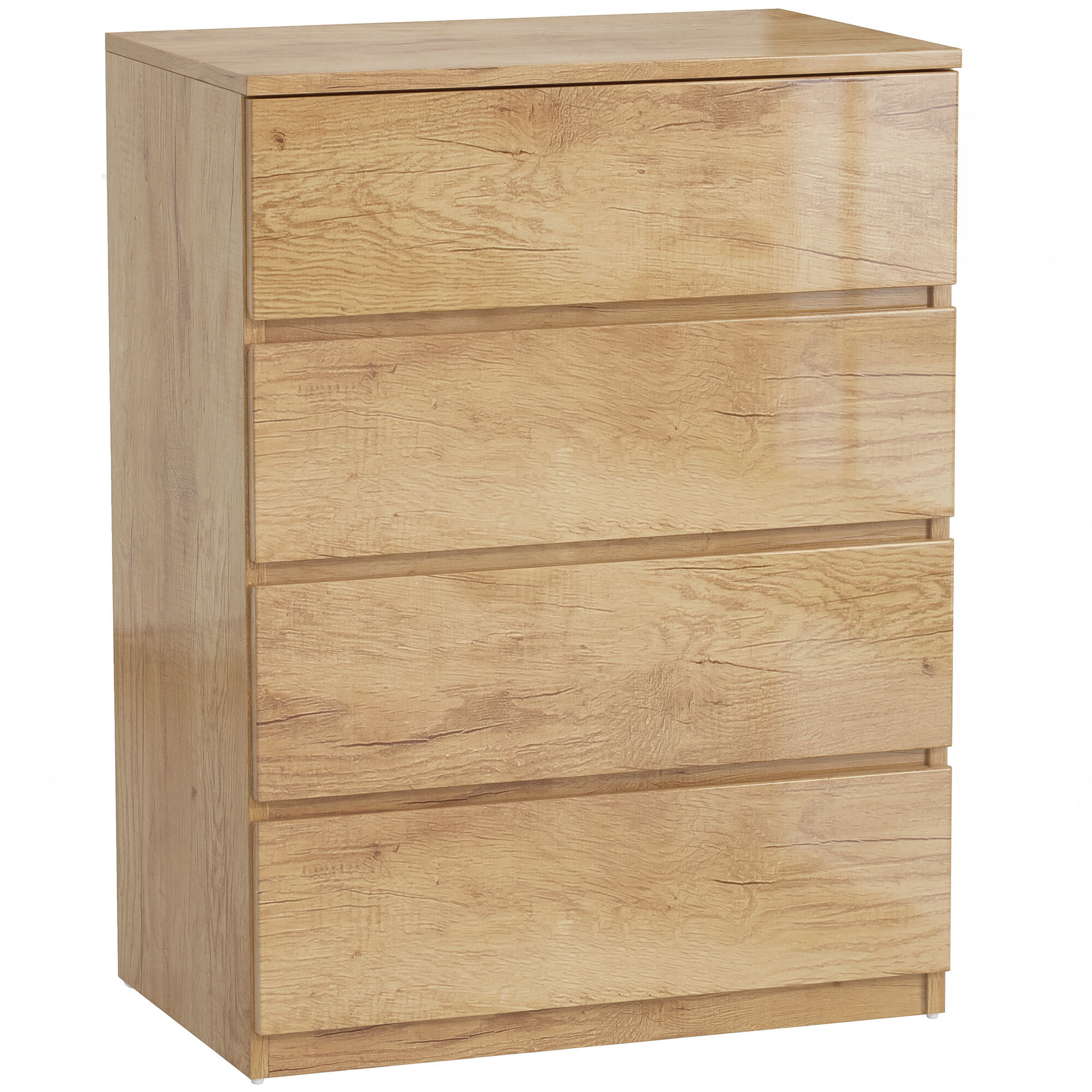 Cómoda 4 Cajones, Cómoda Dormitorio Moderna, Sinfonier, Diseño sin Tiradores, Cajonera para Sala de Estar, Comedor, Entrada, 60x40x80 cm, Madera Natural