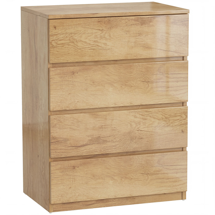 Cómoda 4 Cajones, Cómoda Dormitorio Moderna, Sinfonier, Diseño sin Tiradores, Cajonera para Sala de Estar, Comedor, Entrada, 60x40x80 cm, Madera Natural