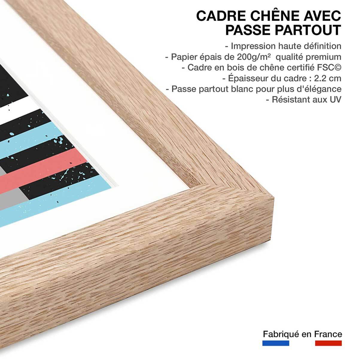 Affiche La main bleue Affiche + cadre en bois - Chêne