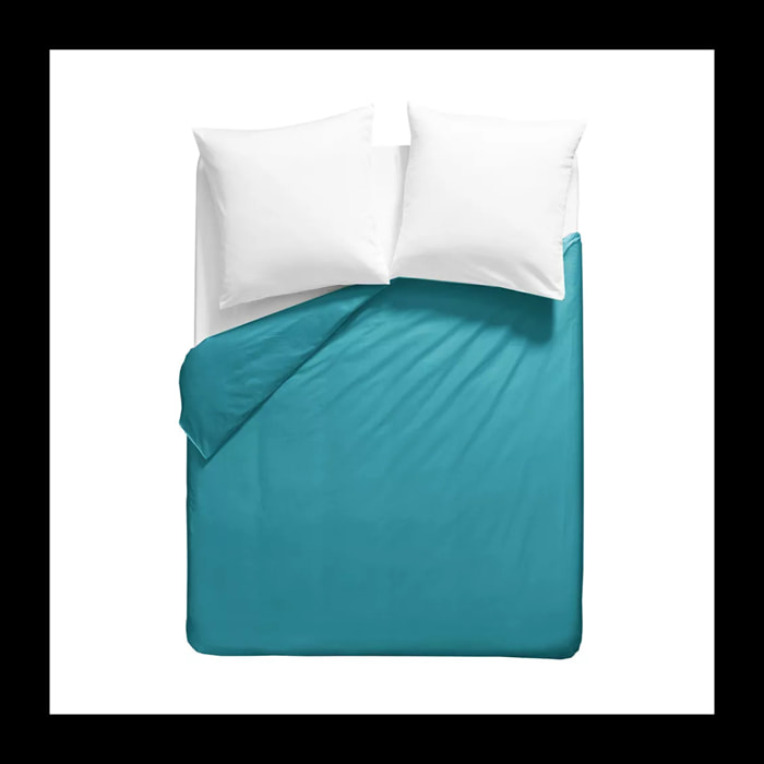 Housse de couette percale de coton uni bleu Olana petrole