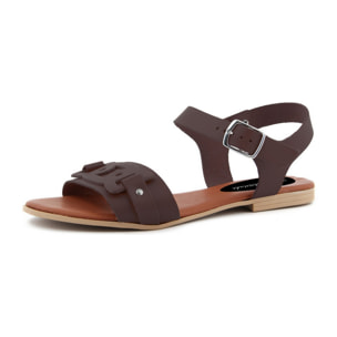 Sandali Flat Made in Italy in pelle colore Marrone, Altezza tacco 1,2 cm