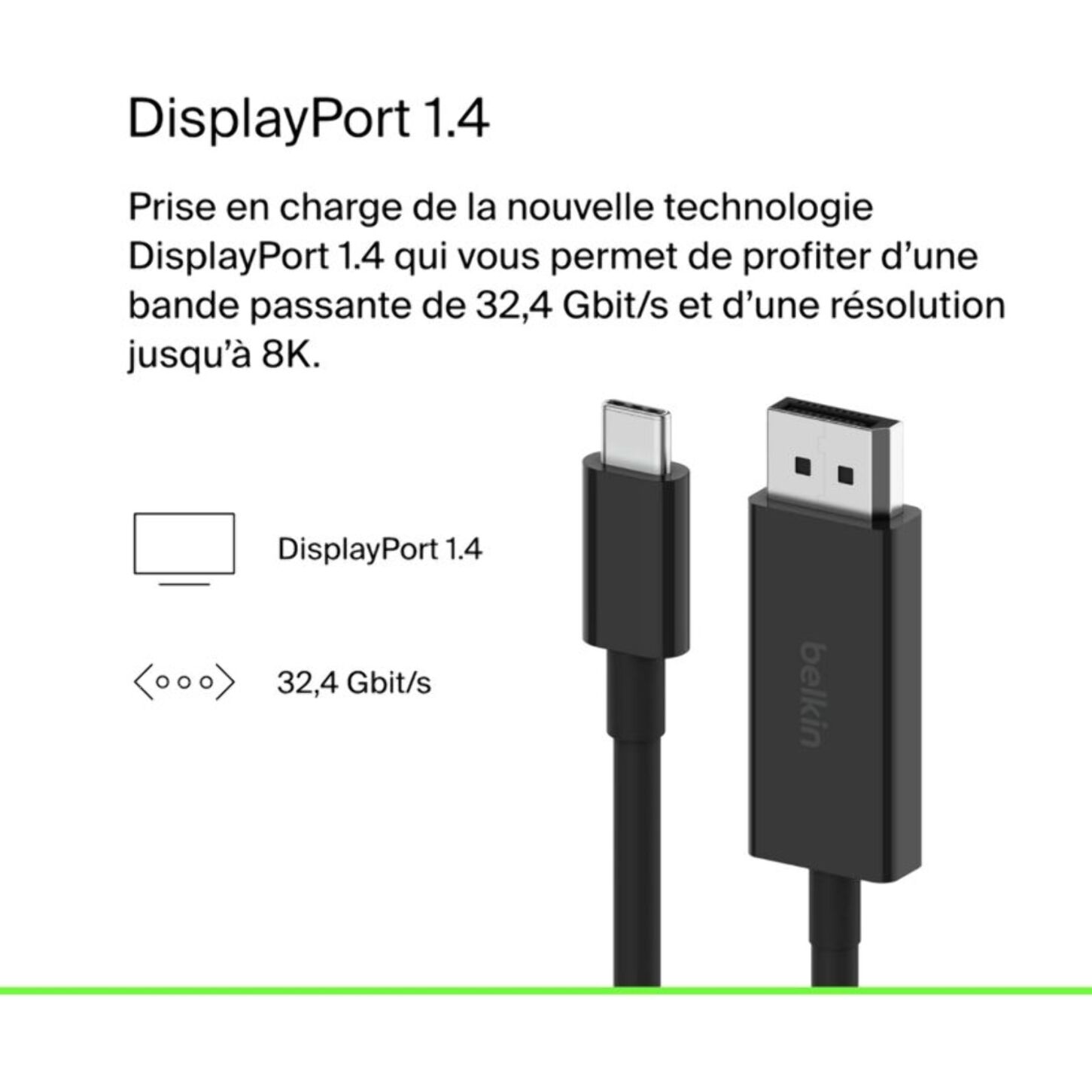 Connecteur BELKIN vers DisplayPort 1.4 noir 2M