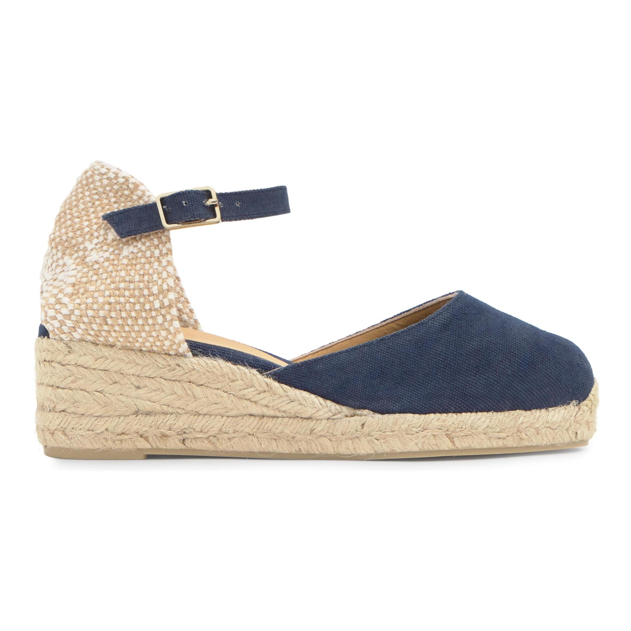 Alpargata con cuña 3 cm en lona de algodón con talonera trenzada y pulsera con hebilla