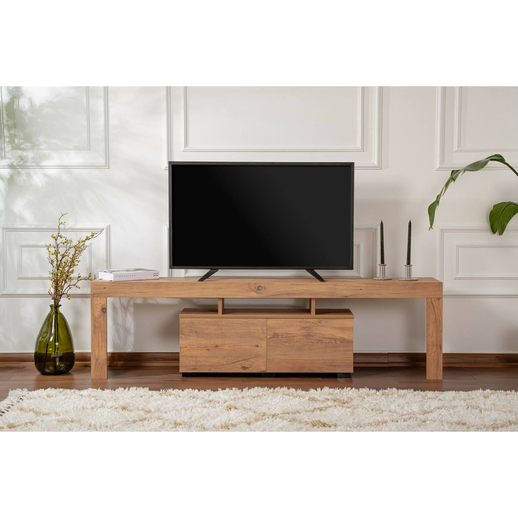 Mobile porta TV Andarna, Credenza da soggiorno, Armadio basso per TV, Base parete attrezzata, 180x31 h50 cm, Pino