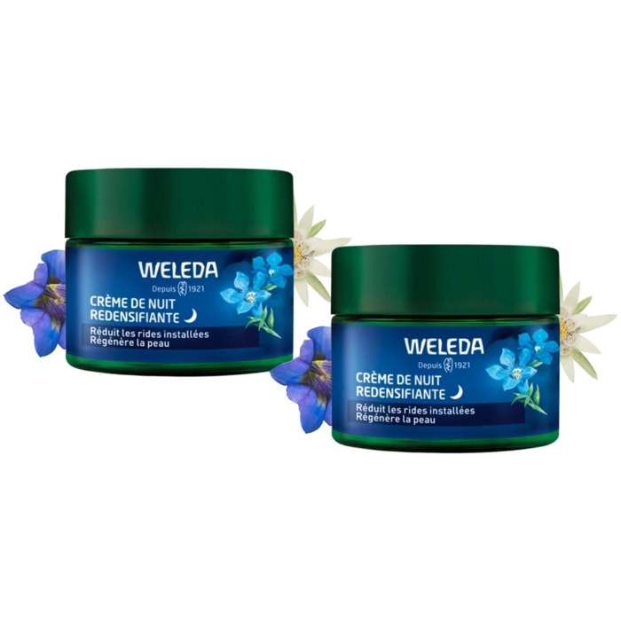 WELEDA - Duo Crème de Nuit redensifiante GENTIANE BLEUE ET EDELWEISS - Soin anti-âge redensifiant spécialement formulé pour les femmes dès 50 ans - NATRUE - 2x40 ml