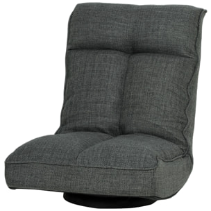 Fauteuil de sol pliable pivotant à 360° dossier réglable lin gris