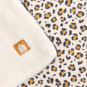 Couverture bébé léopard en gaze de coton et sherpa