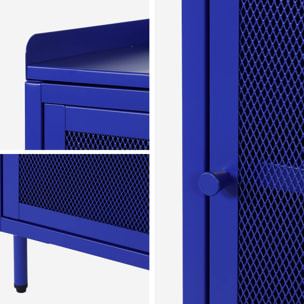 Table de chevet industrielle métal bleu 1 porte grillagée. 40 x 37 x 58.5 cm - Ohio