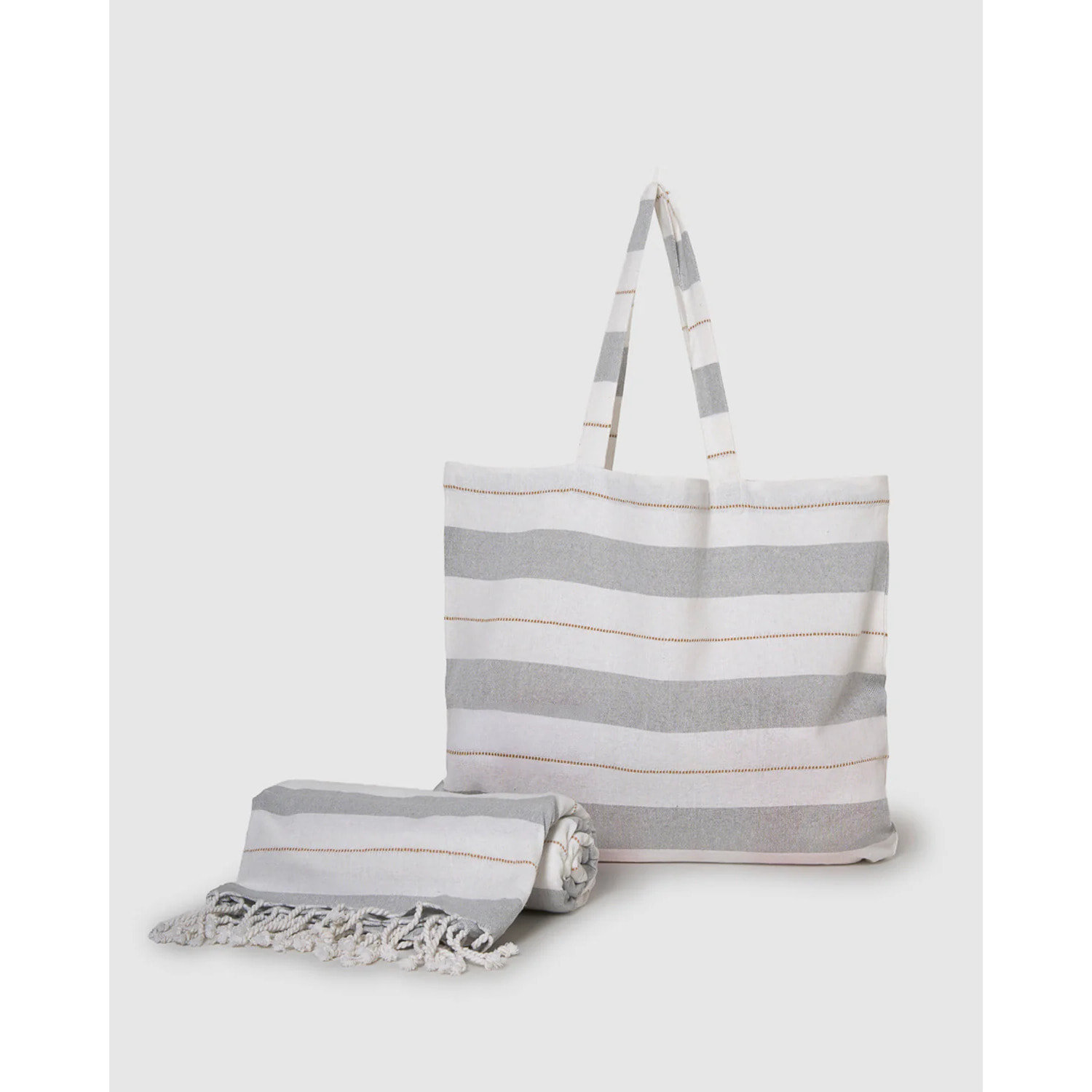 Pack bolso + toalla pareo algodón raya zenia ocre
