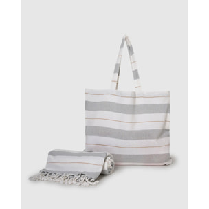 Pack bolso + toalla pareo algodón raya zenia ocre