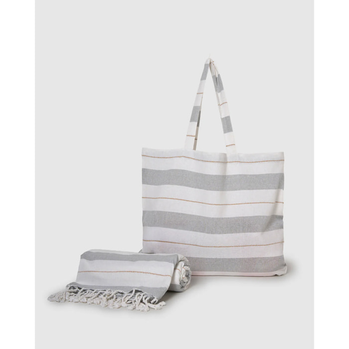 Pack bolso + toalla pareo algodón raya zenia ocre