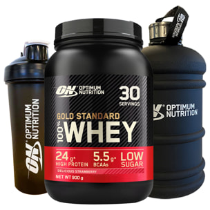 Proteine Isolate in Polvere Fragola 900g Gold Standard 100% Whey con Aminoacidi + Shaker + Borraccia Grande