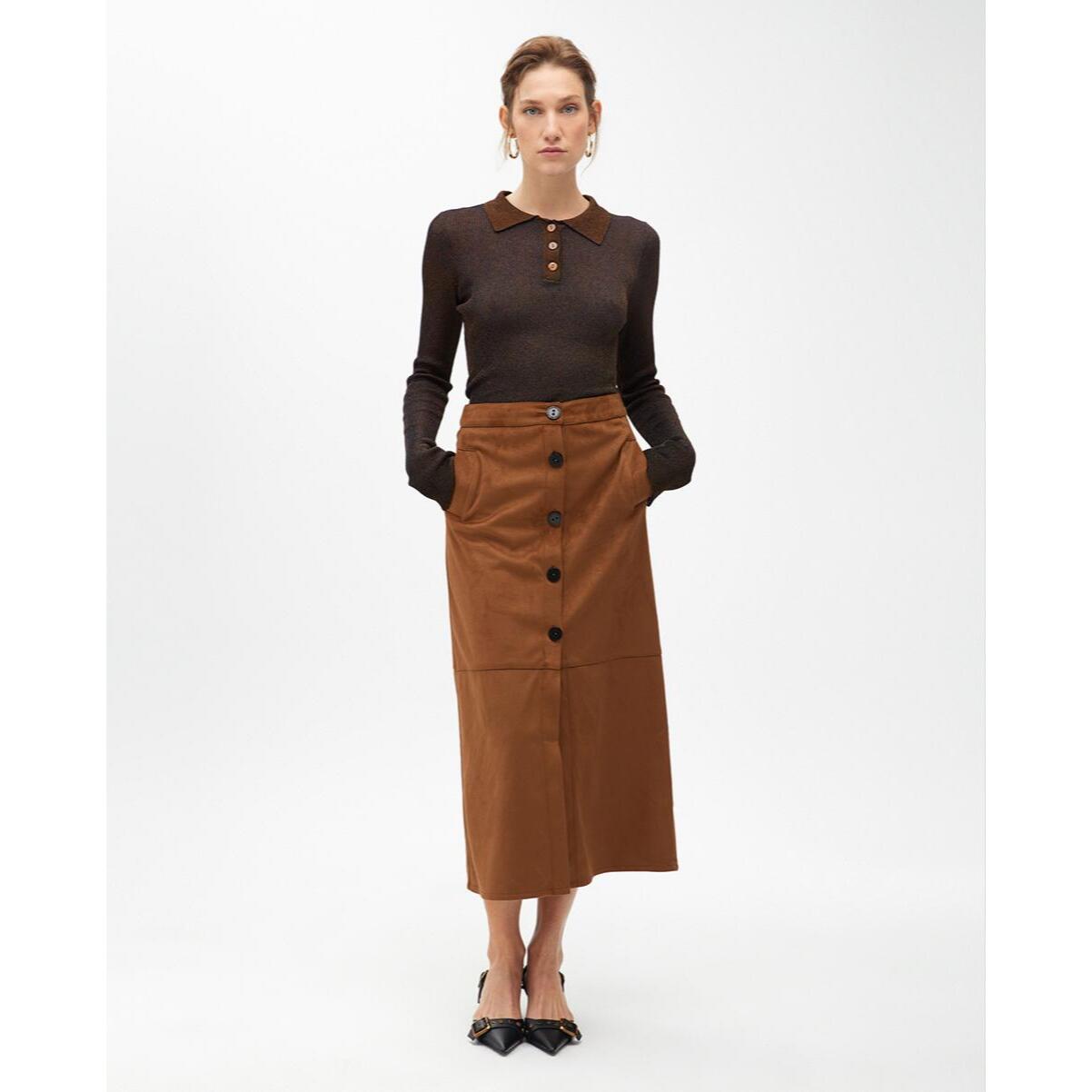 Gonna Midi di Pelle Sintetica a Tubino