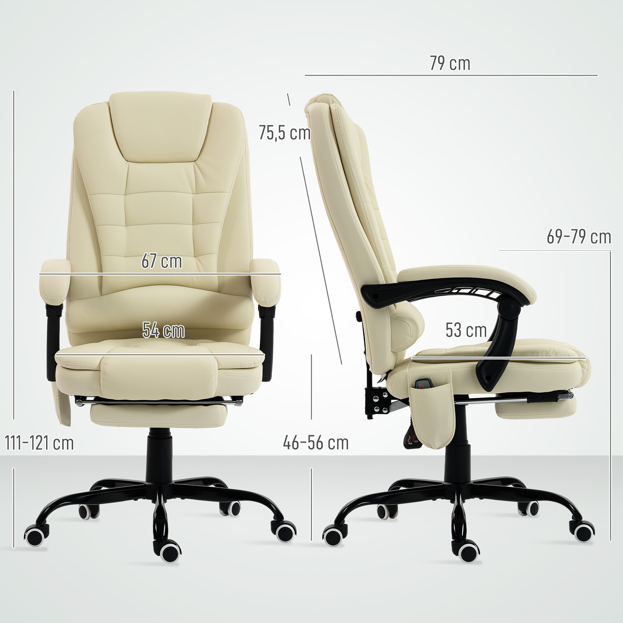 Fauteuil de bureau direction massant inclinable réglable repose-pied coussin lombaires synthétique beige