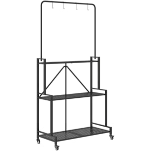 Étagère pour plantes pliable mobile 3 niveaux métal noir