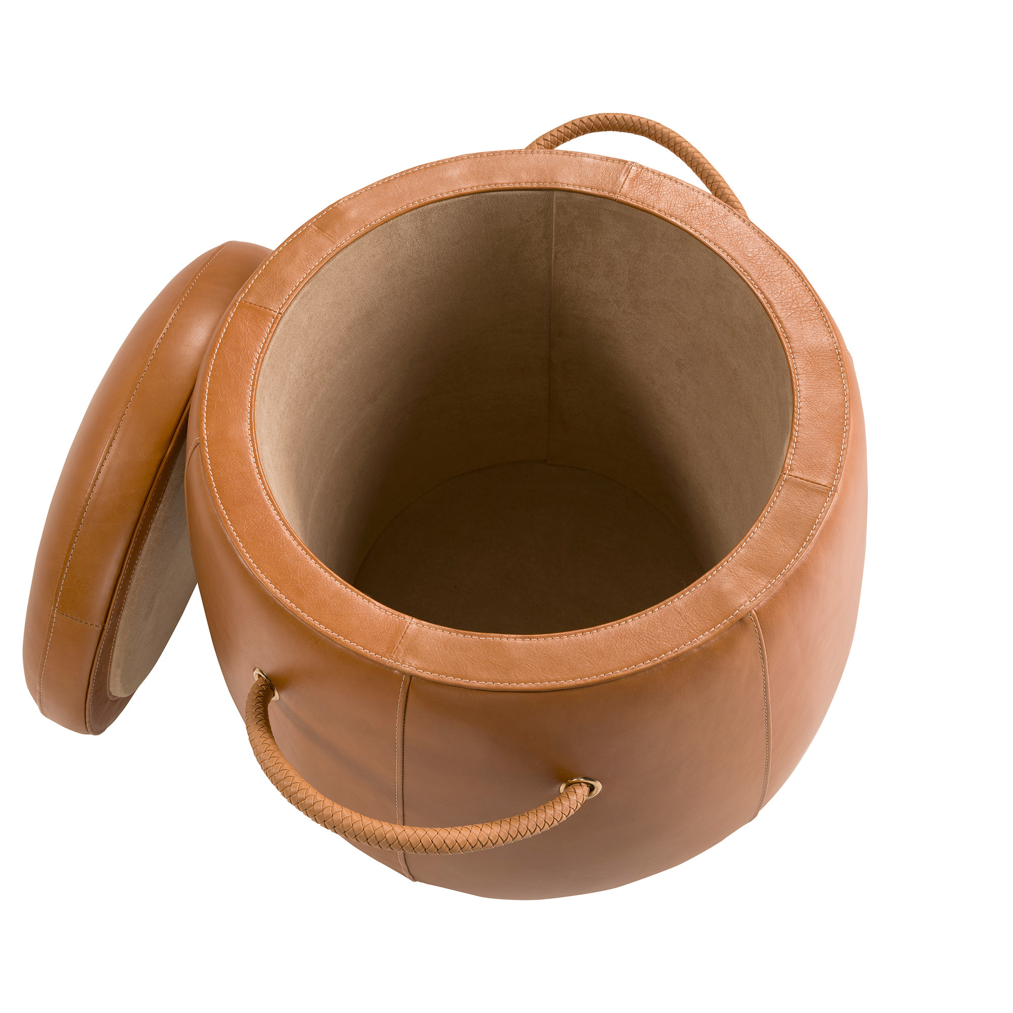 Puff Angel Cerdá con asiento tapizado en piel de origen vacuno en camel 52x52x57cm